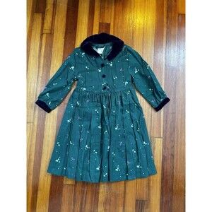 Vtg Mousefeathers Girls Floral 5T Cottage Core Dress Green Ruffles Velvet Collar
